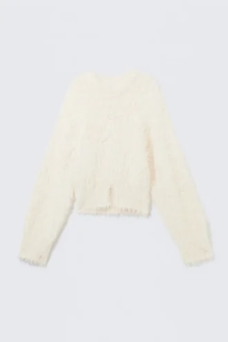 Flauschiger Strickpullover – Weiß