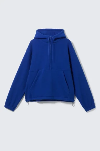 Fleece-Kapuzenpullover mit halbem Reißverschluss – Hellblau Fleece-Kapuzenpullover mit halbem Reißverschluss – Hellblau