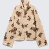 Fleecejacke mit Reißverschluss – Beige – Brauner Blumenprint Fleecejacke mit Reißverschluss – Beige – Brauner Blumenprint