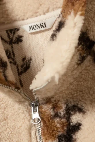 Fleecejacke mit Reißverschluss – Beige – Brauner Blumenprint