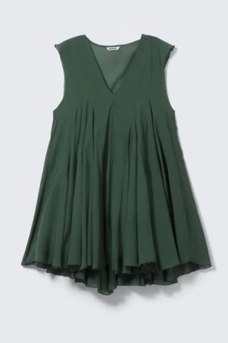 Fließendes Minikleid mit V-Ausschnitt – Dunkelgrün