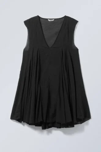 Fließendes Minikleid mit V-Ausschnitt – Schwarz