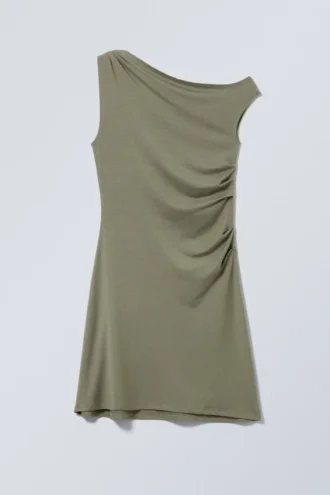Fließendes Minikleid – Staubiges Khaki-Grün Fließendes Minikleid – Staubiges Khaki-Grün
