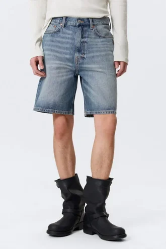 Galaxy Mid Rise Loose Denim Shorts – Blue Horses – Mittelblau