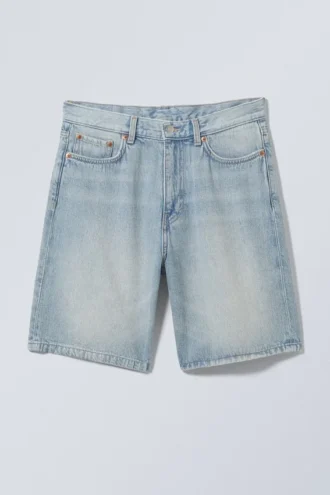 Galaxy Mid Rise Loose Denim Shorts – Lip Blue – Hellblau