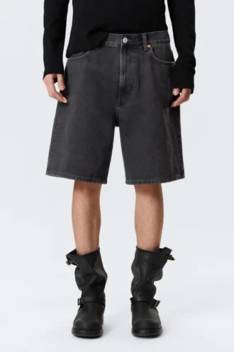 Galaxy Mid Rise Loose Denim Shorts – Tuned Black