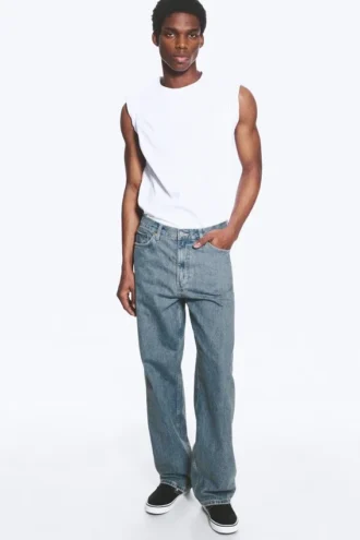 Galaxy Mid Rise Loose Straight Jeans – 2000 Blue – Mittelblau