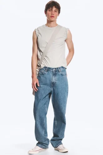 Galaxy Mid Rise Loose Straight Jeans – 90S Blue – Mittelblau