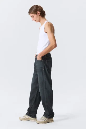 Galaxy Mid Rise Loose Straight Jeans – Deep Sea Blue – Dunkelblau