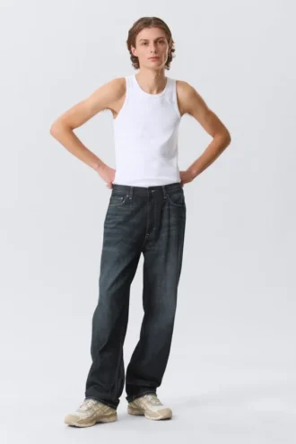 Galaxy Mid Rise Loose Straight Jeans – Deep Sea Blue – Dunkelblau