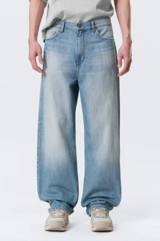 Galaxy Mid Rise Loose Straight Jeans – Kimberley Blue – Hellblau