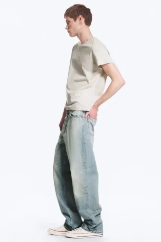 Galaxy Mid Rise Loose Straight Jeans – Port Blue – Hellblau