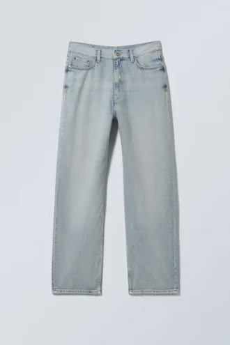Galaxy Mid Rise Loose Straight Jeans – Ziegelblau – Hellblau