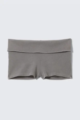 Gefaltete Hotpants aus geripptem Baumwollstoff – Grau