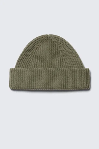 Gefaltete Strickmütze aus Wollmischung – Khaki-Grün