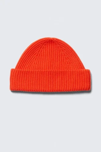Gefaltete Strickmütze aus Wollmischung – leuchtendes Orange Gefaltete Strickmütze aus Wollmischung – leuchtendes Orange