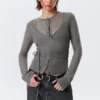 Geknöpfte Strickjacke aus Wollmischung mit Wickeleffekt – Grau Geknöpfte Strickjacke aus Wollmischung mit Wickeleffekt – Grau