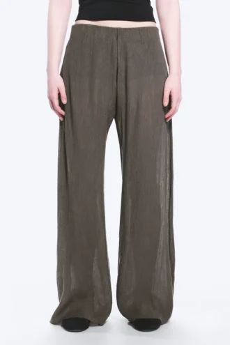 Gekräuselte Hose mit niedriger Leibhöhe und weitem Bein – Dunkelbraun