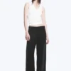 Gekräuselte Hose mit niedriger Leibhöhe und weitem Bein – Schwarz Gekräuselte Hose mit niedriger Leibhöhe und weitem Bein – Schwarz