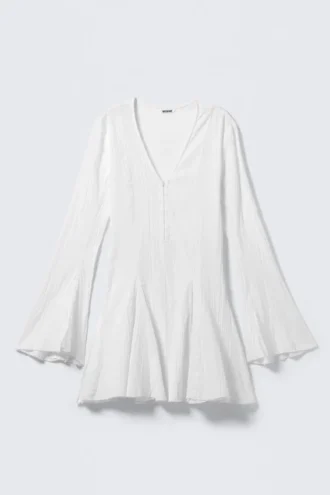 Gekräuseltes Minikleid mit langen Ärmeln – Weiß