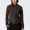 Genevieve Slim strukturierte Baumwolljacke mit Reißverschluss – Dunkelgrau