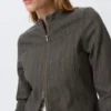 Genevieve Slim strukturierte Baumwolljacke mit Reißverschluss – Dunkelgrau