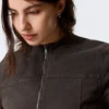Genevieve Slim strukturierte Baumwolljacke mit Reißverschluss – Dunkelgrau