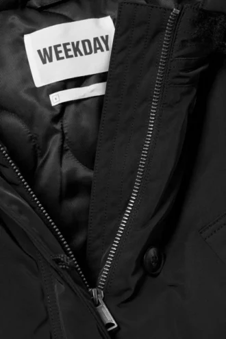 Gepolsterter Bomber-Parka mit Kunstfellbesatz – Schwarz
