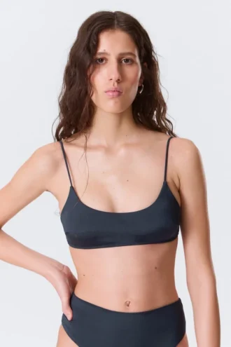 Gepolstertes Bikini-Oberteil mit Bindeband – Dunkelblau