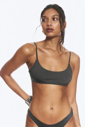 Gepolstertes Bikini-Oberteil mit Bindeband – Dunkelgrau