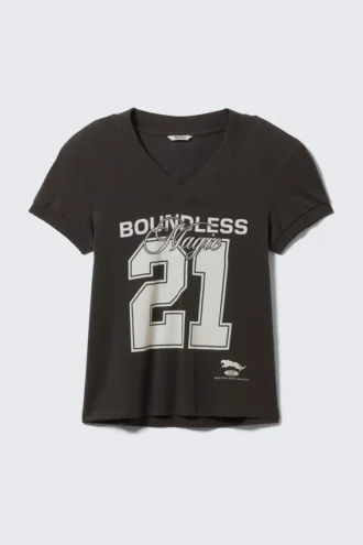 Gepolstertes Kurzarm-Top mit Print – Schwarz