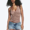 Gerafftes Jersey-Haltertop – gewaschenes Braun Gerafftes Jersey-Haltertop – gewaschenes Braun
