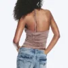 Gerafftes Jersey-Haltertop – gewaschenes Braun Gerafftes Jersey-Haltertop – gewaschenes Braun