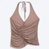 Gerafftes Jersey-Haltertop – gewaschenes Braun Gerafftes Jersey-Haltertop – gewaschenes Braun