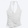 Gerafftes Jersey-Haltertop – Grau meliert Gerafftes Jersey-Haltertop – Grau meliert