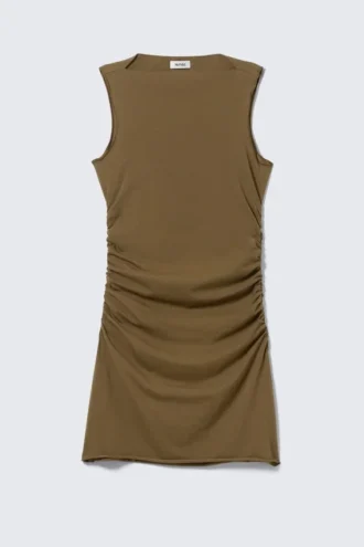 Gerafftes Jersey-Minikleid – Braun