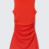 Gerafftes Jersey-Minikleid – Leuchtend Rot Gerafftes Jersey-Minikleid – Leuchtend Rot