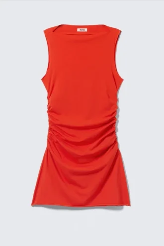 Gerafftes Jersey-Minikleid – Leuchtend Rot
