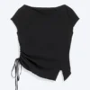 Gerafftes Kurzarm-Oberteil – Schwarz Gerafftes Kurzarm-Oberteil – Schwarz