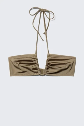 Gerafftes Neckholder-Bandeau-Bikini-Oberteil – Dusty Mole