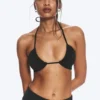 Gerafftes Neckholder-Bandeau-Bikini-Oberteil – Schwarz