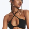 Gerafftes Neckholder-Bandeau-Bikini-Oberteil – Schwarz