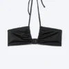 Gerafftes Neckholder-Bandeau-Bikini-Oberteil – Schwarz