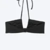 Gerafftes Neckholder-Bandeau-Bikini-Oberteil – Schwarz
