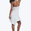 Gerafftes Neckholder-Mini-Kleid – Hellstaubgrau meliert Gerafftes Neckholder-Mini-Kleid – Hellstaubgrau meliert