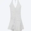 Gerafftes Neckholder-Mini-Kleid – Hellstaubgrau meliert Gerafftes Neckholder-Mini-Kleid – Hellstaubgrau meliert
