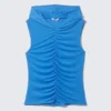 Gerafftes Tanktop mit Kapuze – Blau Gerafftes Tanktop mit Kapuze – Blau