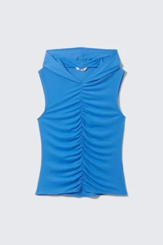 Gerafftes Tanktop mit Kapuze – Blau