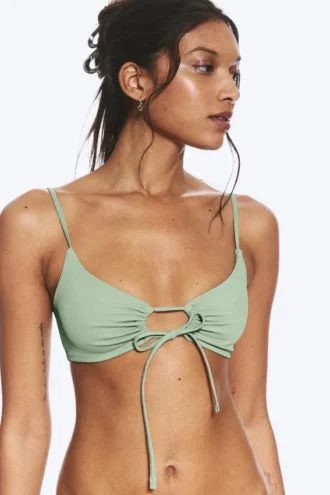 Gerafftes Triangel-Bikini-Oberteil – Grün