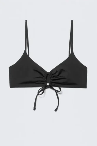 Gerafftes Triangel-Bikini-Oberteil – Schwarz